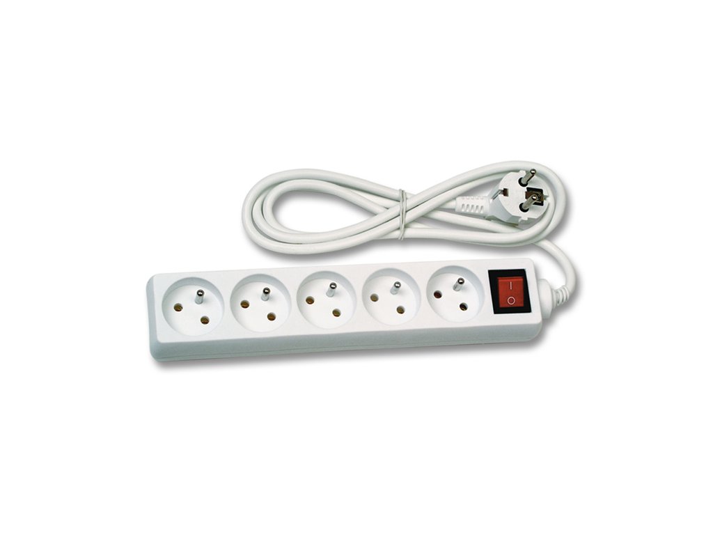 Prodlužovací přívod 230V, 2m, 5 zásuvek + vypínač