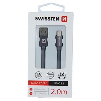 Swissten textilní datový kabel USB-C 2,0m, šedý