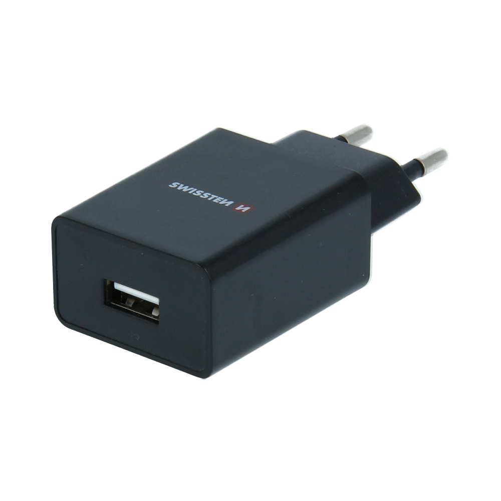 Swissten síťový adaptér 1A / 1x USB / 1,2m + datový kabel microUSB, černý
