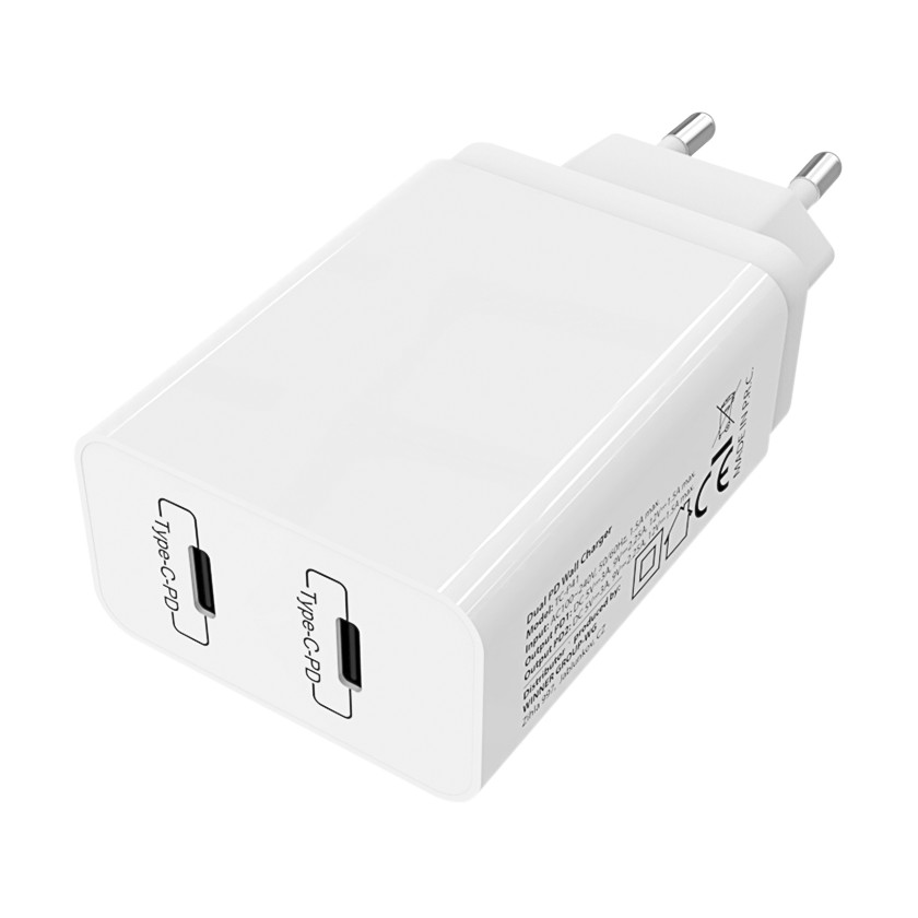 Síťová nabíječka 2x PD20W+PD20W (Type C cabel - Lightning MFI) (Bílá)