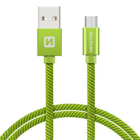 Swissten textilní datový kabel microUSB 2,0m, zelený