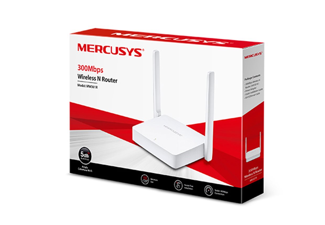 Wi-Fi Router Mercusys MW301R / 2x anténa / 3x RJ-45 / 300Mbps / bílý