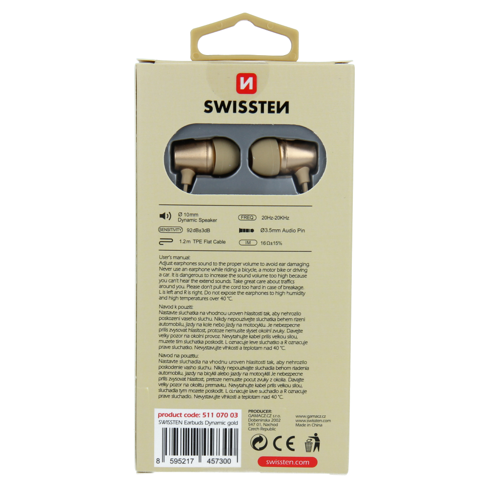 Sluchátka Swissten Earbuds Dynamic YS500 (zlatá)