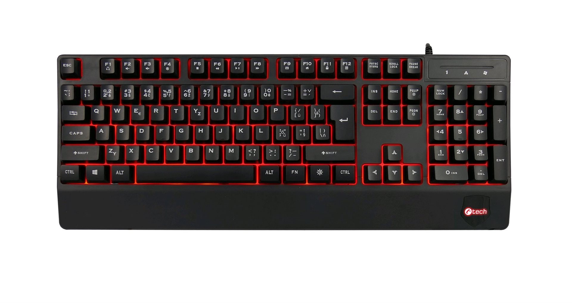Klávesnice C-TECH KB-104BK, USB, 3 barvy podsvícení, CZ/SK, černá