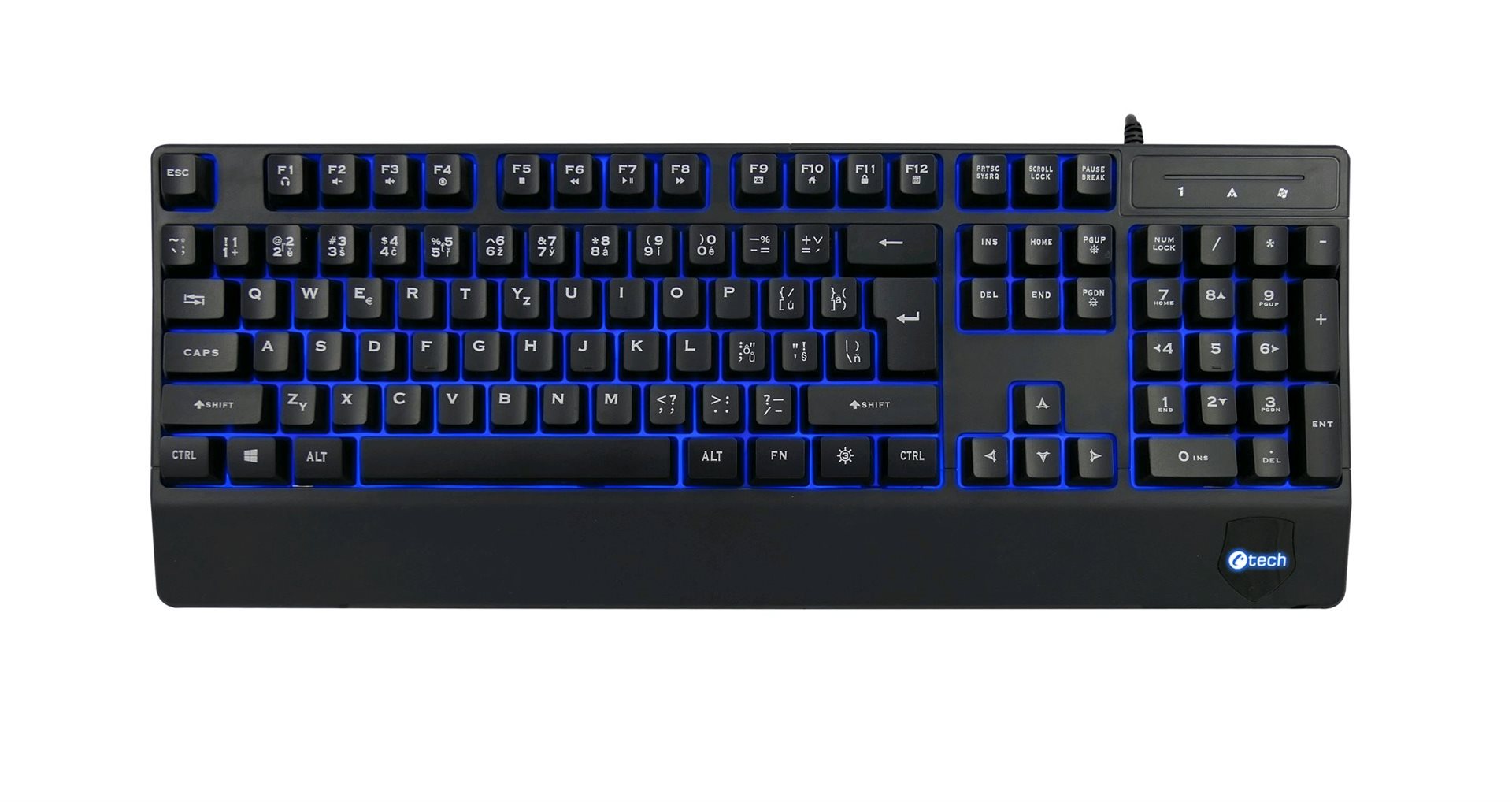 Klávesnice C-TECH KB-104BK, USB, 3 barvy podsvícení, CZ/SK, černá