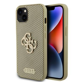 Guess PU Perforated 4G Glitter Metal Logo Zadní Kryt pro iPhone 15 zlatý