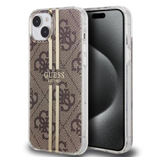 Guess IML 4G Gold Stripe Zadní Kryt pro iPhone 15 hnědý