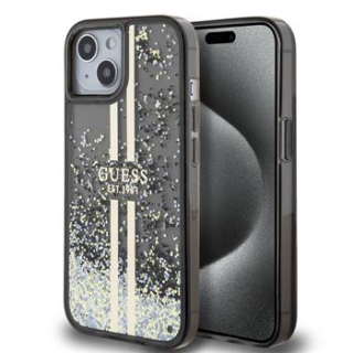 Guess PC/TPU Liquid Glitter Gold Stripe Zadní Kryt pro iPhone 15 černý