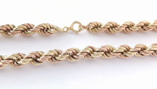 Starožitný zlatý náhrdelník, 14K 585/1000, váha 16,54 g, použité zlato
