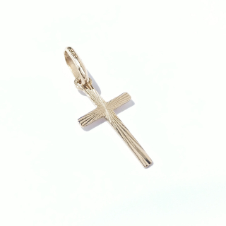 Zlatý přívěsek kříž, Au 14K 585/1000, váha 0,28 g, použité zlato